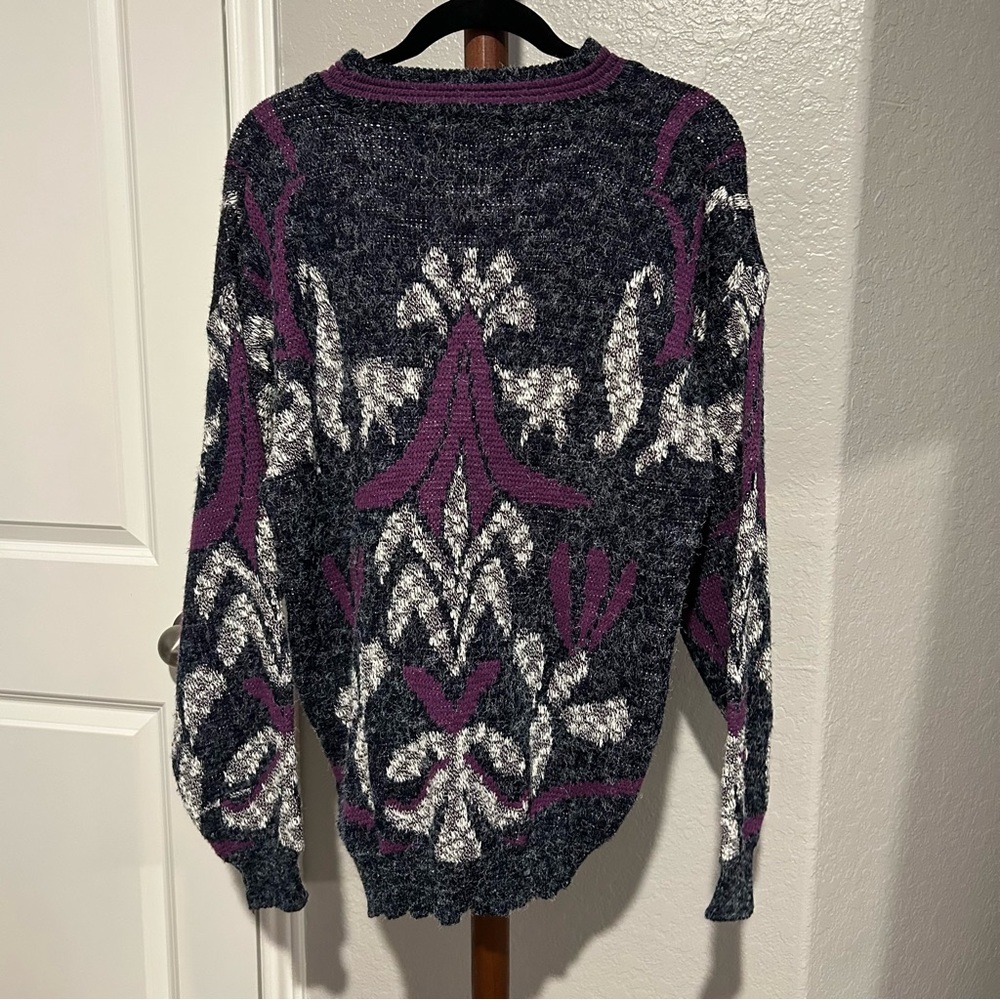 Vintage 80’s Zeppelin Grey & Purple Grandpa Sweater Size M |D60 - Picture 8 of 8
